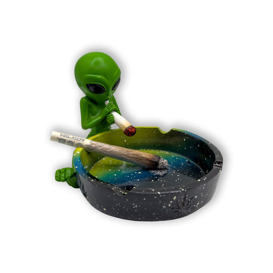 Alien Aschenbecher grün-schwarz mit Ablage und galaktischem Farbverlauf
