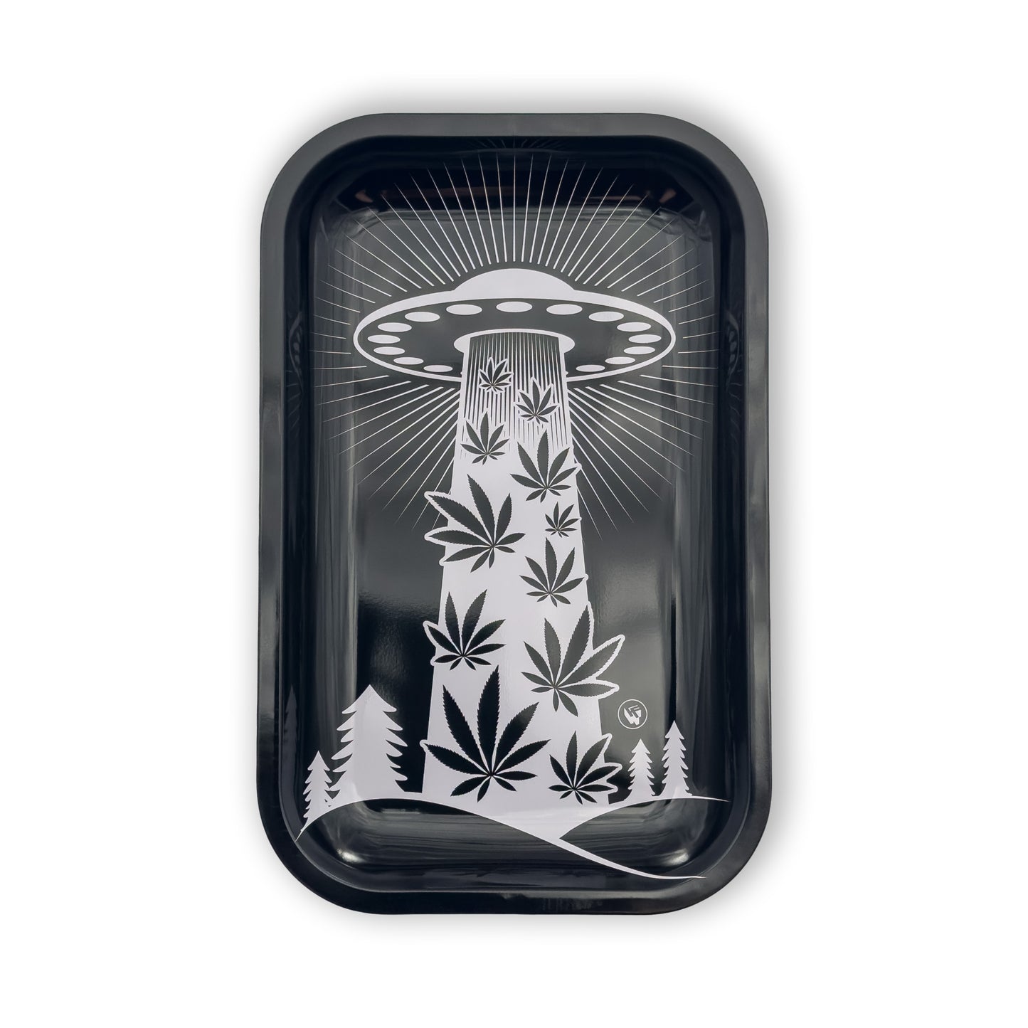 420 Aliens Rolltablett aus Metall mit UFO-Design in Schwarz-Weiß