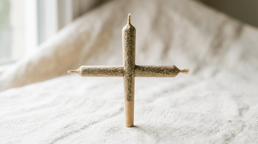 Kreuz-Joint stehend auf cremefarbenem Untergrund – kreative Joint-Drehart im Überblick
