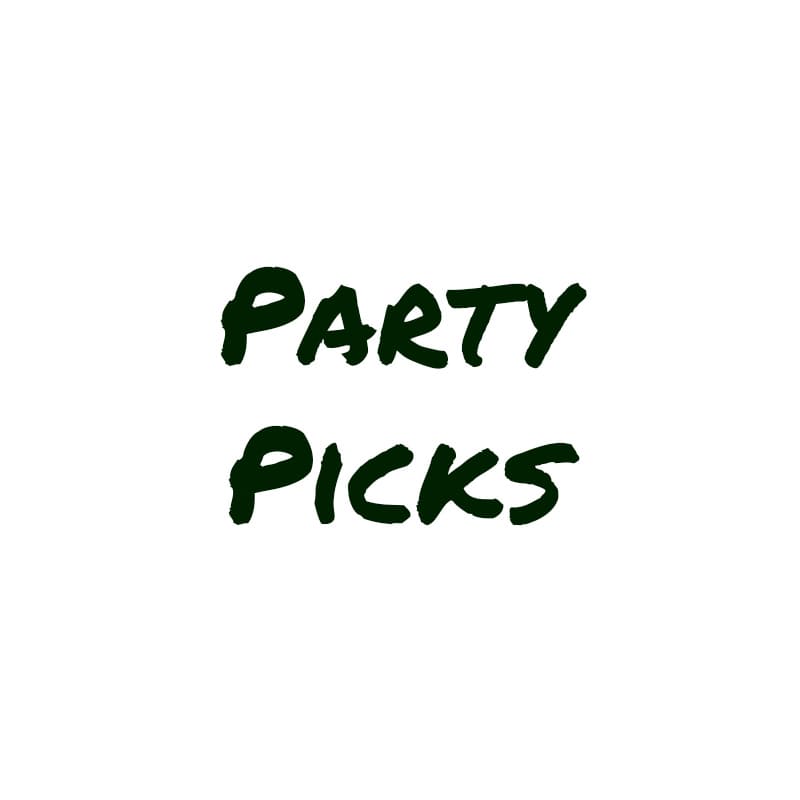 Kategoriename 'Party Picks' in eleganter Schrift auf klarem Hintergrund