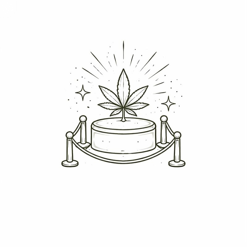 Illustration eines Podests mit Cannabisblatt im Rampenlicht – Highlight-Produkte und Top-Auswahl aus dem WeedCheat-Sortiment.