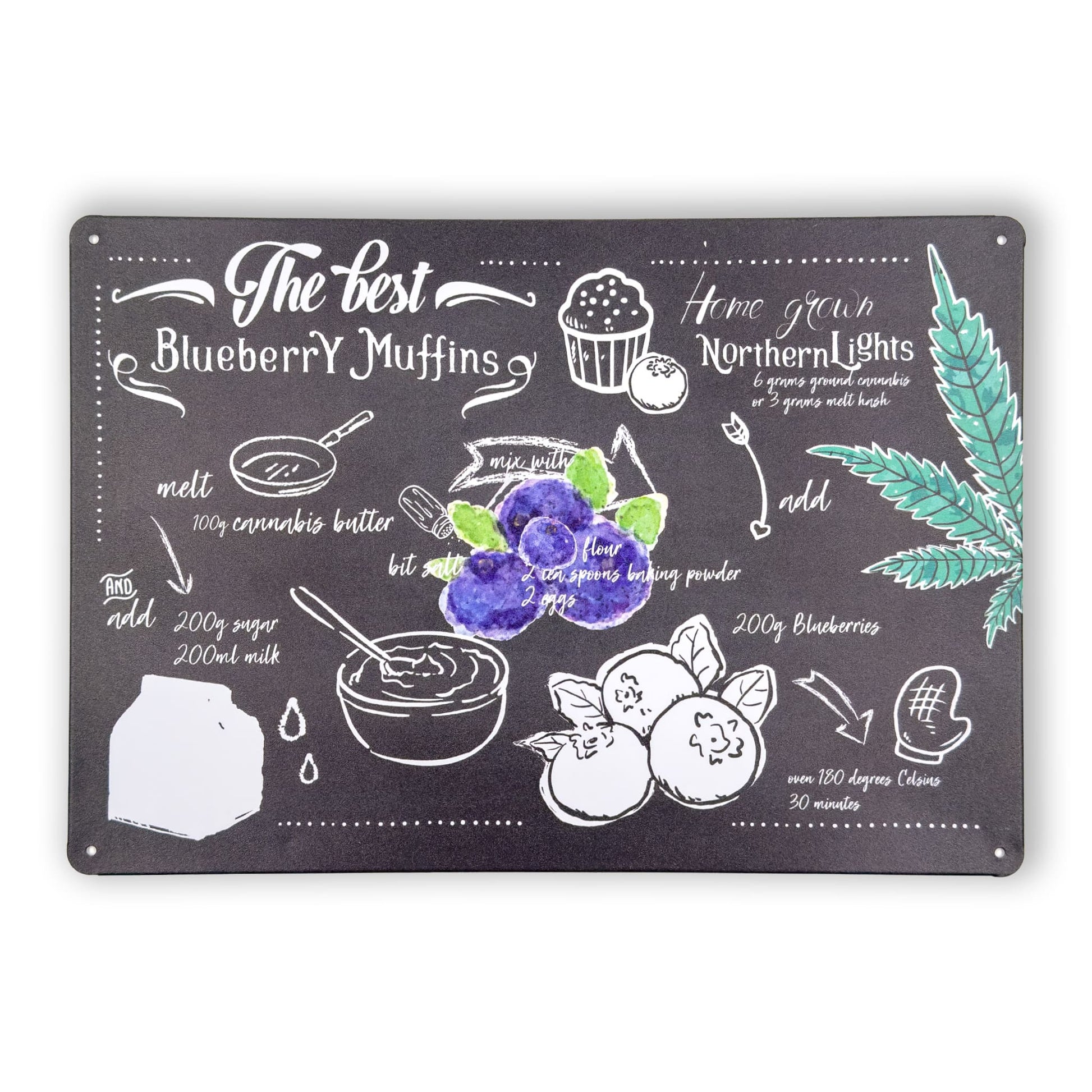 Blueberry Muffins Blechschild aus Metall mit Rezeptmotiv und Retro-Design