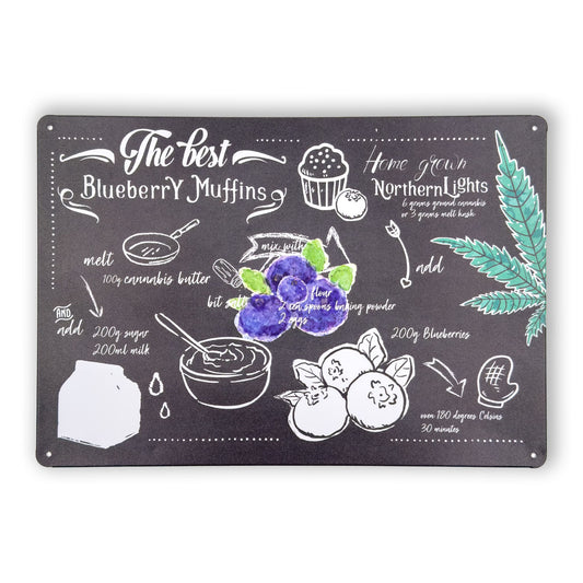 Blueberry Muffins Blechschild aus Metall mit Rezeptmotiv und Retro-Design