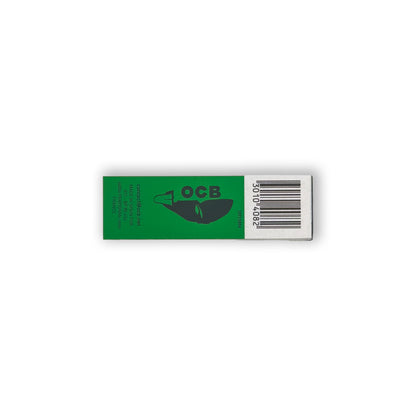 OCB Filter Tips Rückseite – Herstellerinformationen und Barcode auf grüner Fläche