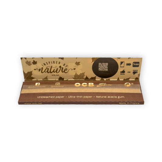 OCB Slim Virgin Papers aufgeklappt mit ungebleichtem Paper und Innenansicht