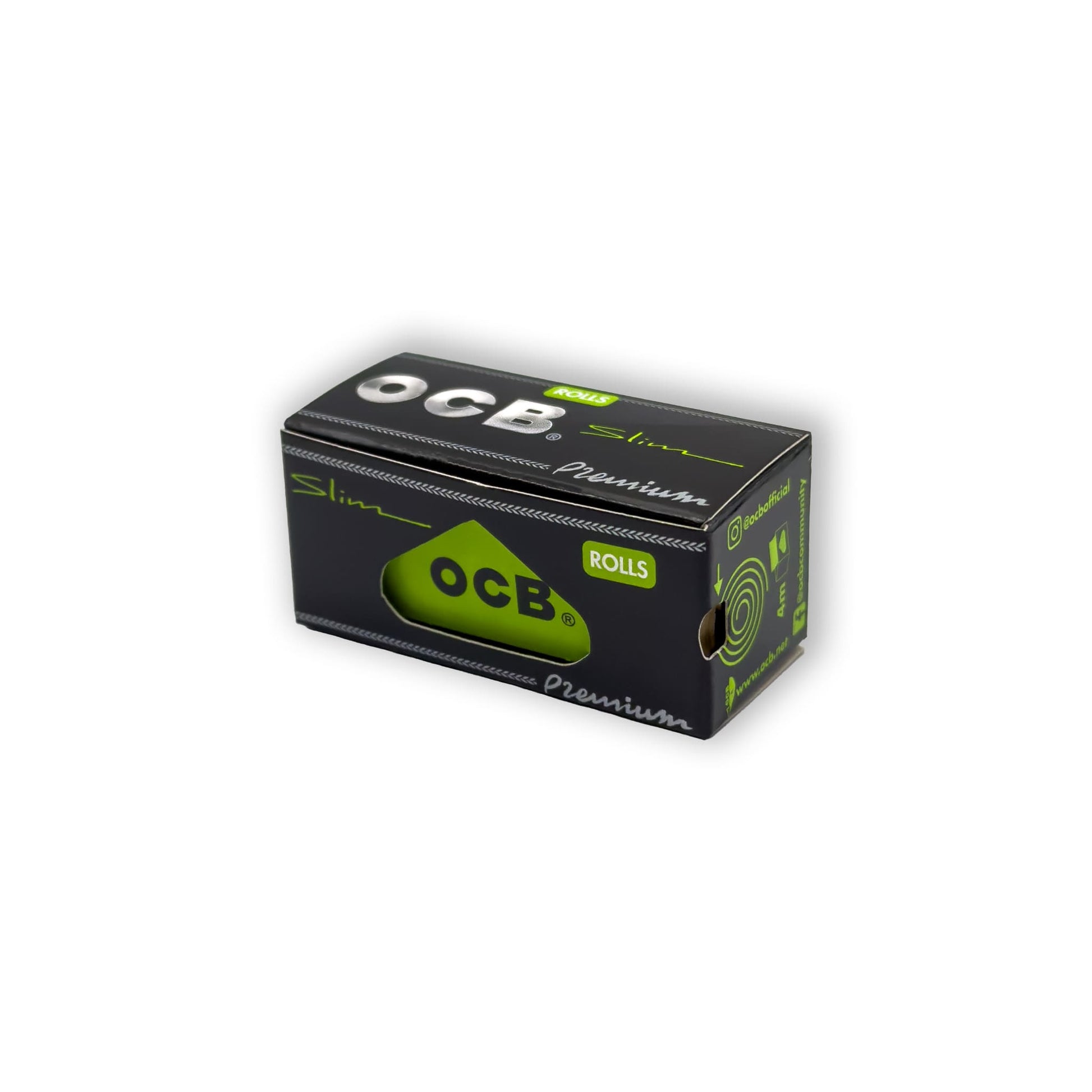 OCB Slim Rolls 4 Meter – geschlossene Verpackung mit Sichtfenster und grünem Markenlogo