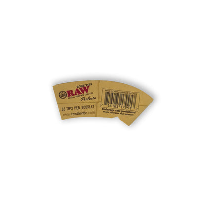 Geöffnete Packung RAW Perfecto Filter Tips mit sichtbaren Filtern