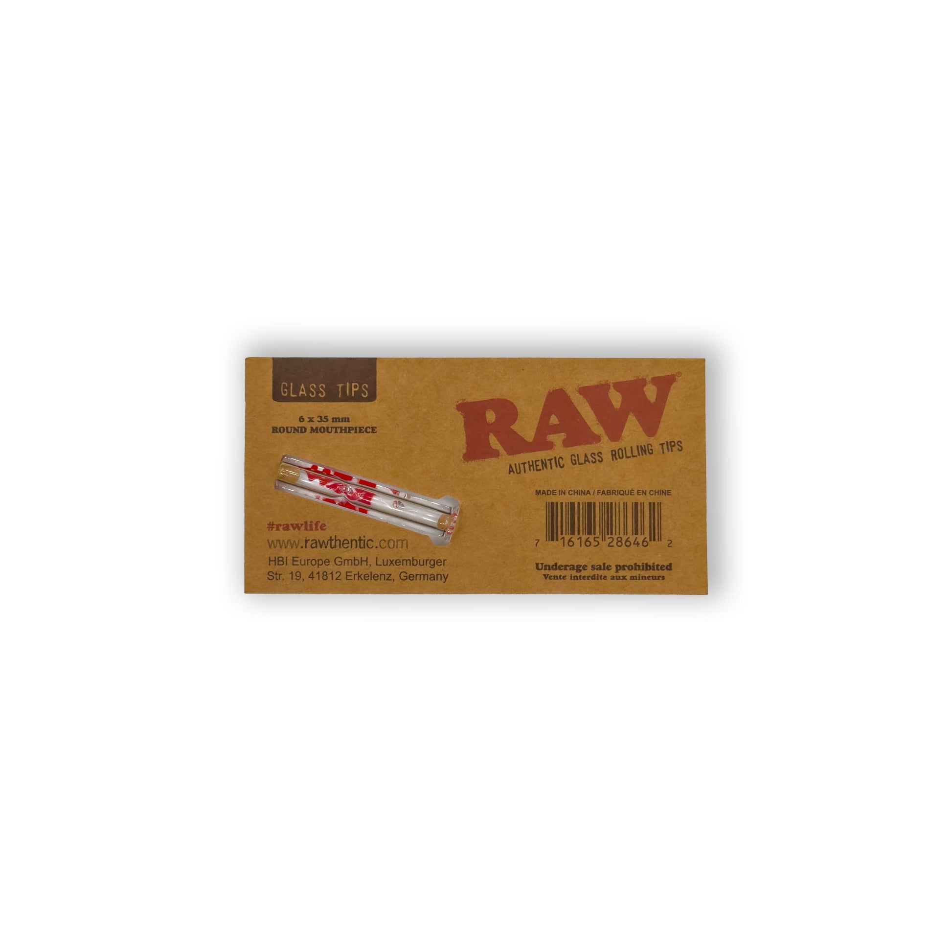 RAW Glass Tip 6 x 35 mm – edler Glasfilter mit rundem Mundstück