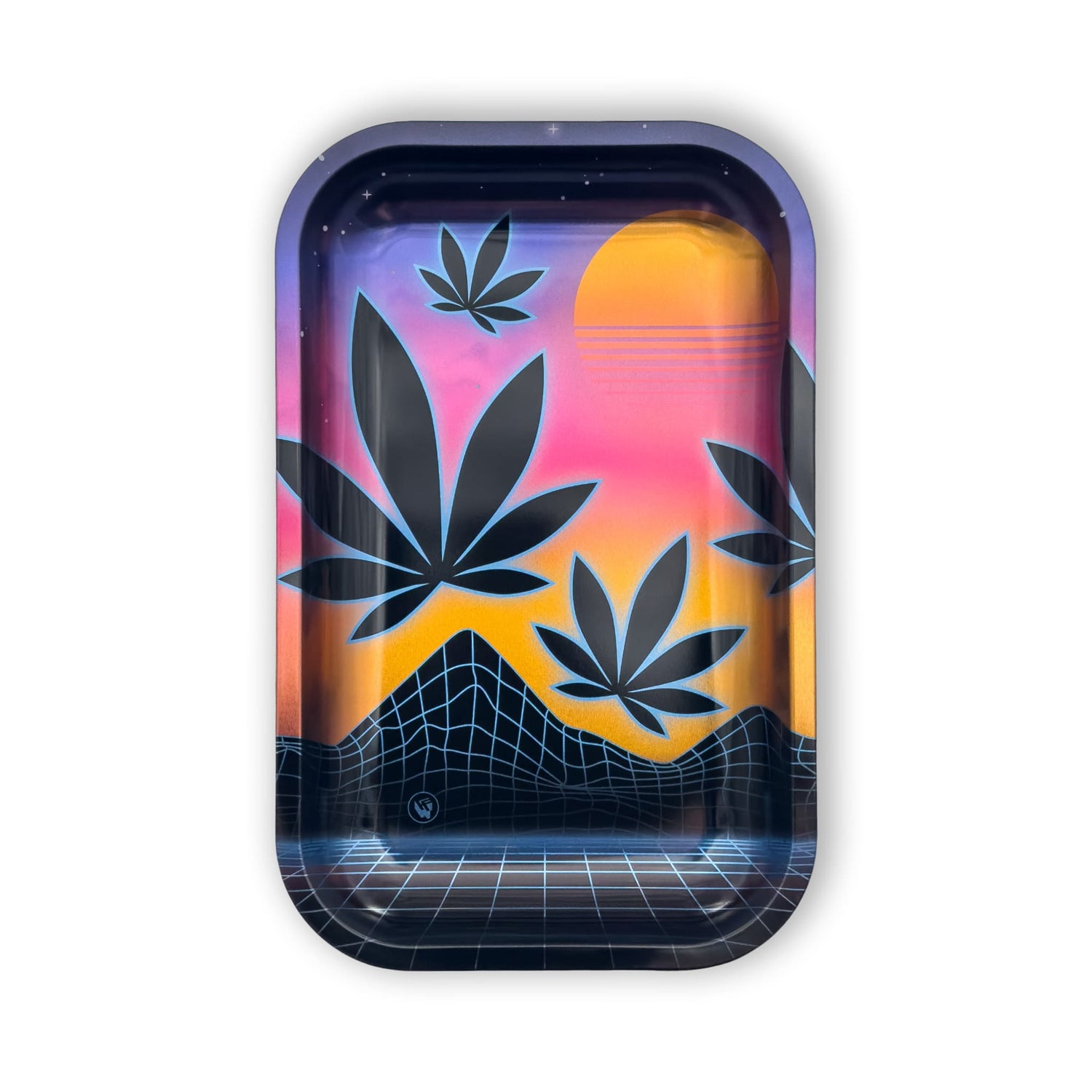 420 Leaves Rolltablett aus Metall mit farbigem Sonnenuntergangs-Design