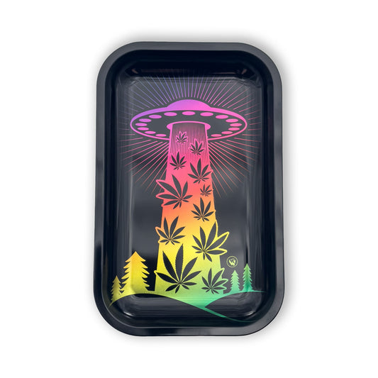 420 UFO Gradient Rolltablett aus Metall mit buntem Farbverlauf und UFO-Motiv