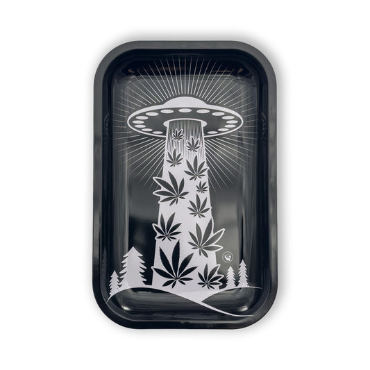 420 Aliens Rolltablett aus Metall mit UFO-Design in Schwarz-Weiß
